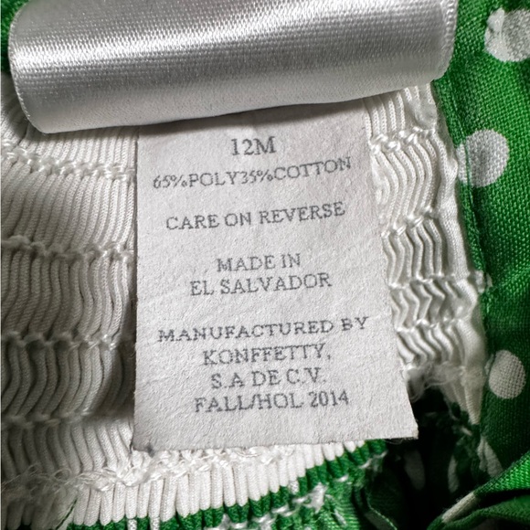 Girls 12M Elf on the Shelf Smocked Green & White Polka Dotted Christmas Dress - Picture 6 of 7